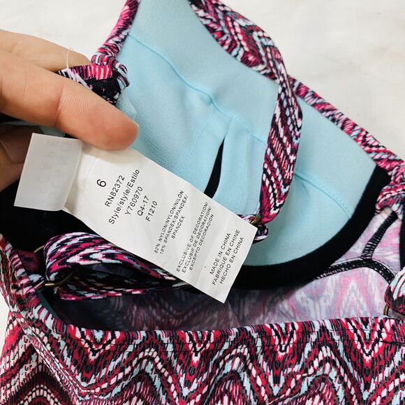 Island Escape Gemini Chevron Tankini Top Underwire PushUp Size 6 New Maroon Teal - Picture 6 of 6